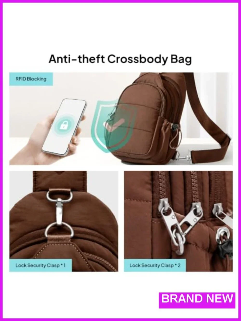 Anti-Theft Crossbody Bag Women Small Sling Travel RFID Blocking Quilted